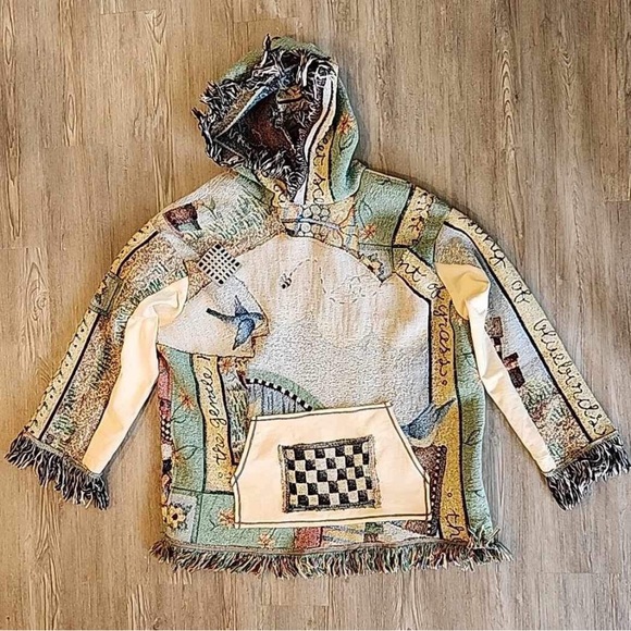 Hand Crafted Tops - NEW 😍 HANDMADE Cottagecore Oversized Blanket Hoodie Sweatshirt Vintage Upcycled